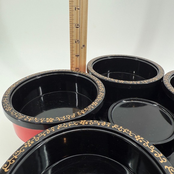 Vintage Japanese Lacquerware Osechi Jubako Bowl Set (5-Piece) w/ Lion Design - Picture 7 of 7